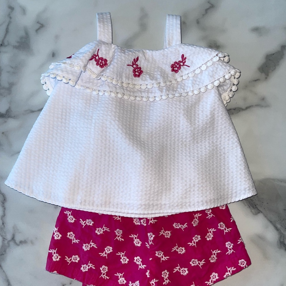 Bonnie Baby White and Pink Embroidered Outfit